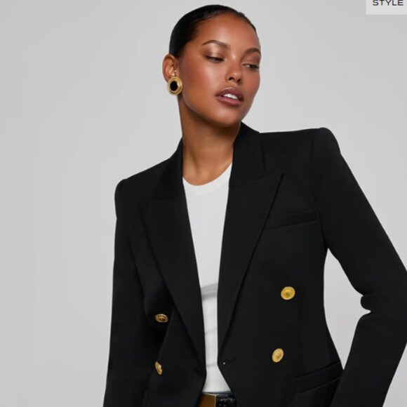 Jones New York Black Double Breasted Blazer Gold Button Size 4 Structured Jacket - Picture 3 of 5